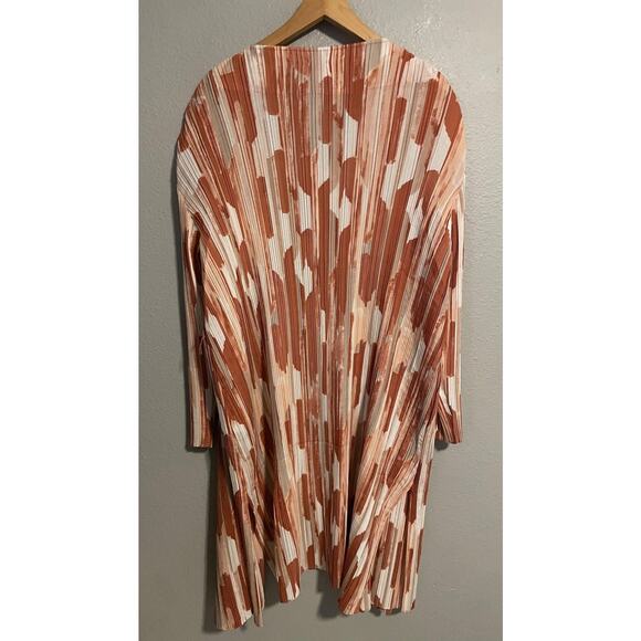 Chicos Travelers Cardigan Womens 3 US 16 18 Orange Tan Pleated Open Front Top - Picture 3 of 8